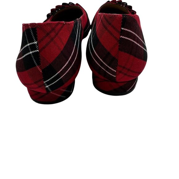 Talbots Tartan Red Plaid Ruffle Detail Pointed Toe Flats Women's Size 9 - Picture 6 of 10